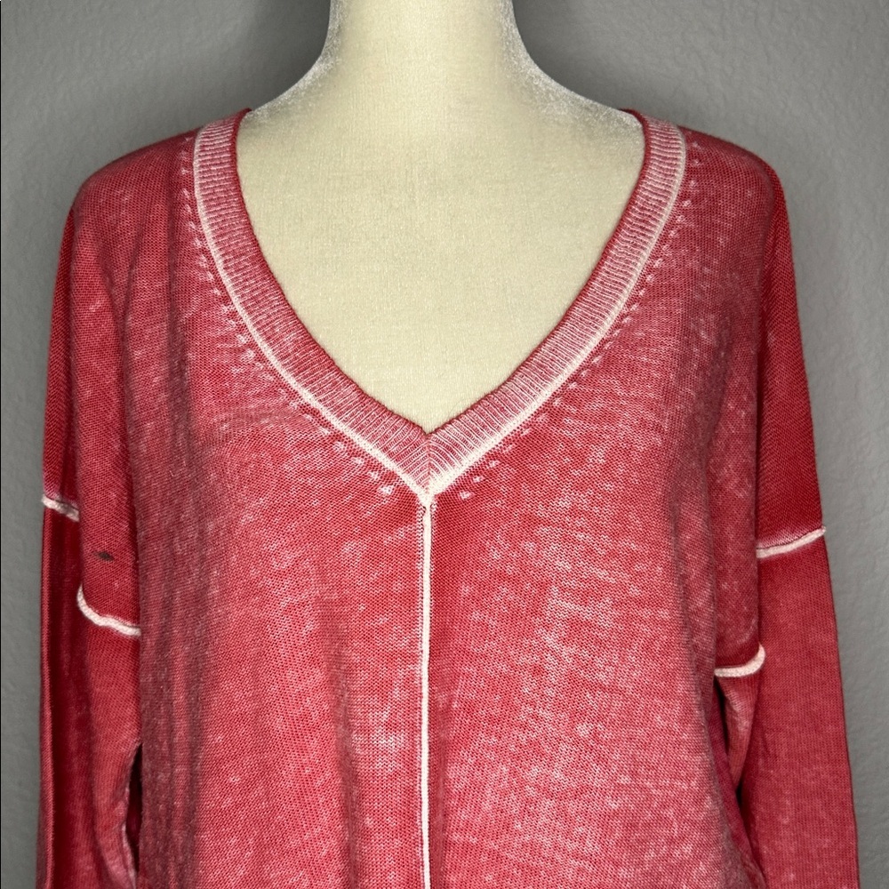 Sundance Salmon Pink Acid Wash Burnout Style V-Neck Knit Sweater Medium - Picture 5 of 12